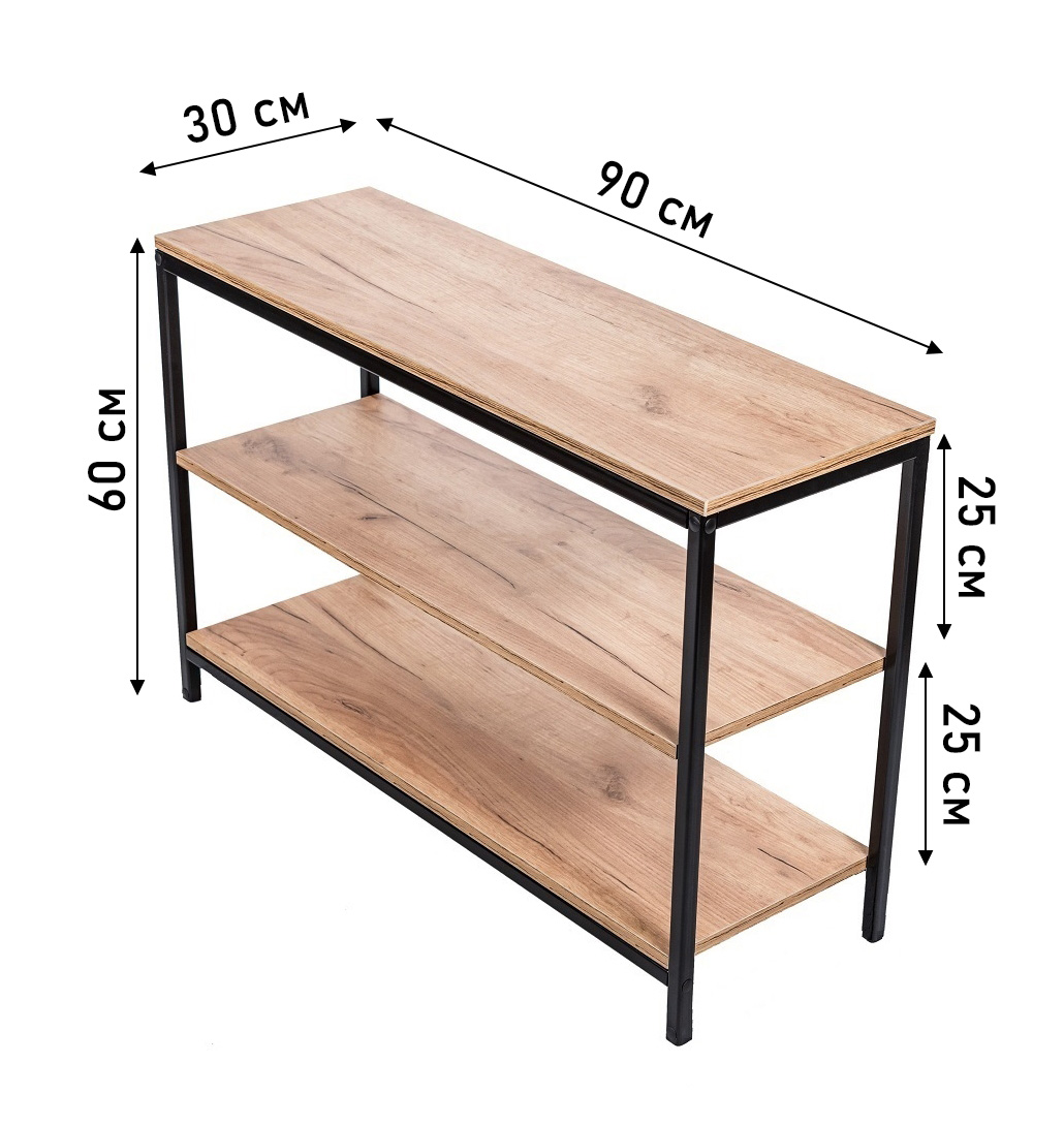 Стеллаж WoodSteel для прихожей в стиле Лофт Chicago 3 яруса 90x30х60 см чёрный - фото 3