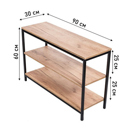 Стеллаж WoodSteel для прихожей в стиле Лофт Chicago 3 яруса 90x30х60 см чёрный