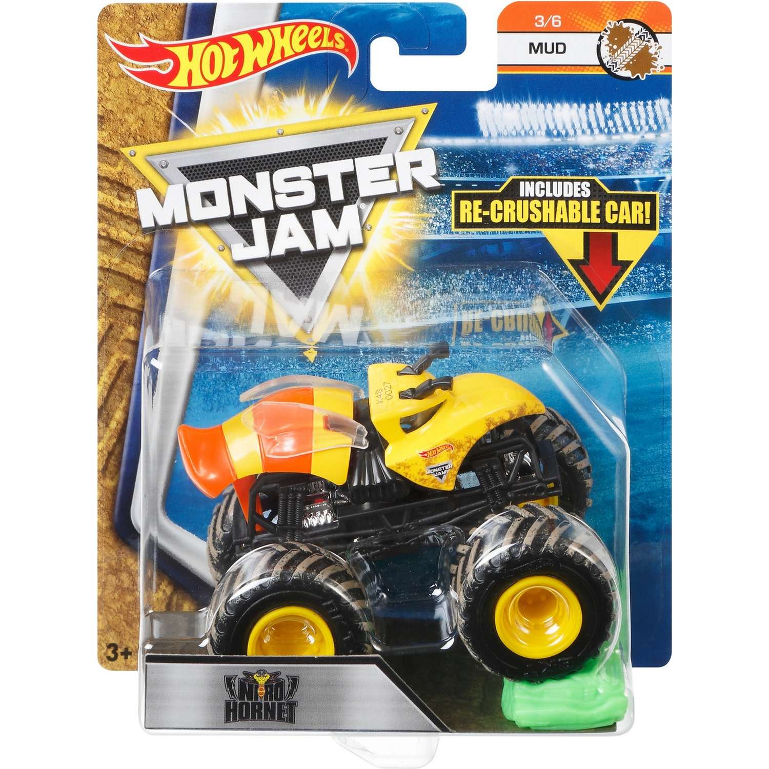 Машина Hot Wheels Monster Jam 1:64 Mud Шершень нитро FLX34 21572 - фото 2