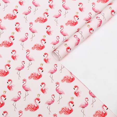 Набор Sima-Land бумаги упаковочной глянцевой «Фламинго» 2 листа 50 × 70 см