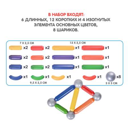 Магнитный конструктор Bondibon основной 3D развивающий набор BONDIMAX 30 деталей