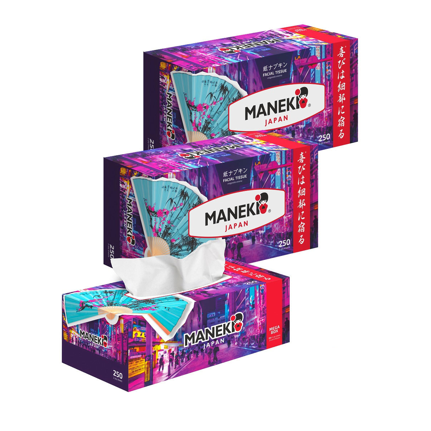 Салфетки бумажные Maneki Dream с ароматом магнолии 2 слоя белые 250 шт 3 упаковки - фото 1