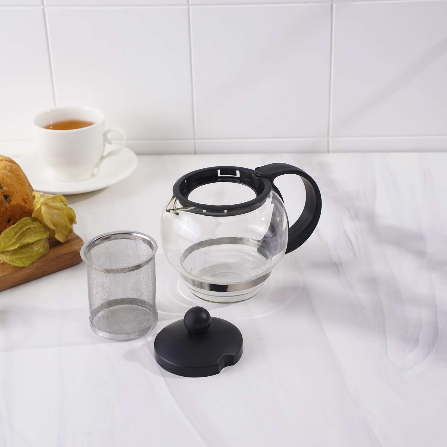 Чайник Sima-Land стеклянный заварочный «Вдохновение» 500 мл с металлическим ситом цвет чёрный - фото 6