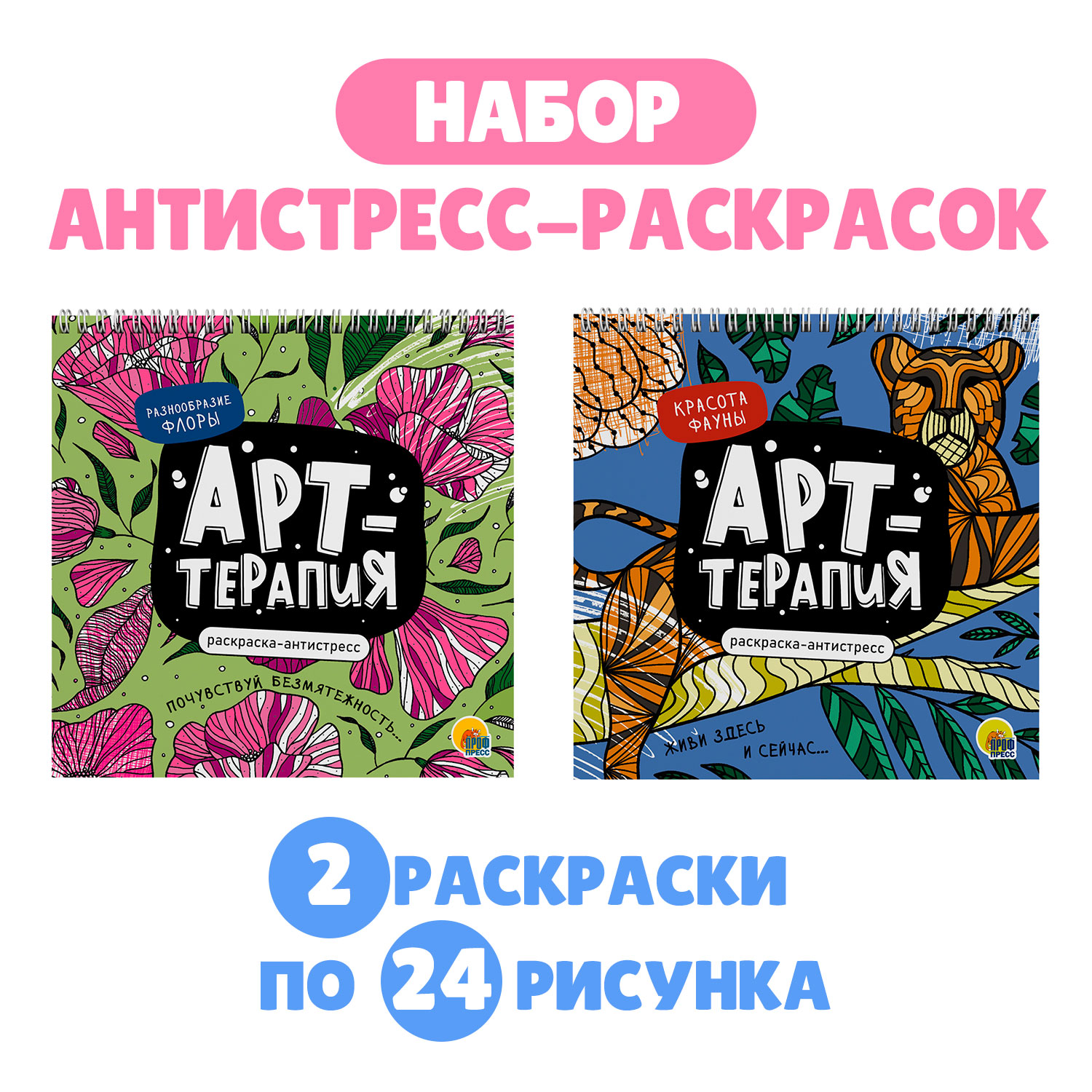 Раскраска Проф-Пресс антистресс на гребне набор из 2 шт 21.5х20 см. Арт-терапия Красота фауны+разнообразие флоры - фото 1