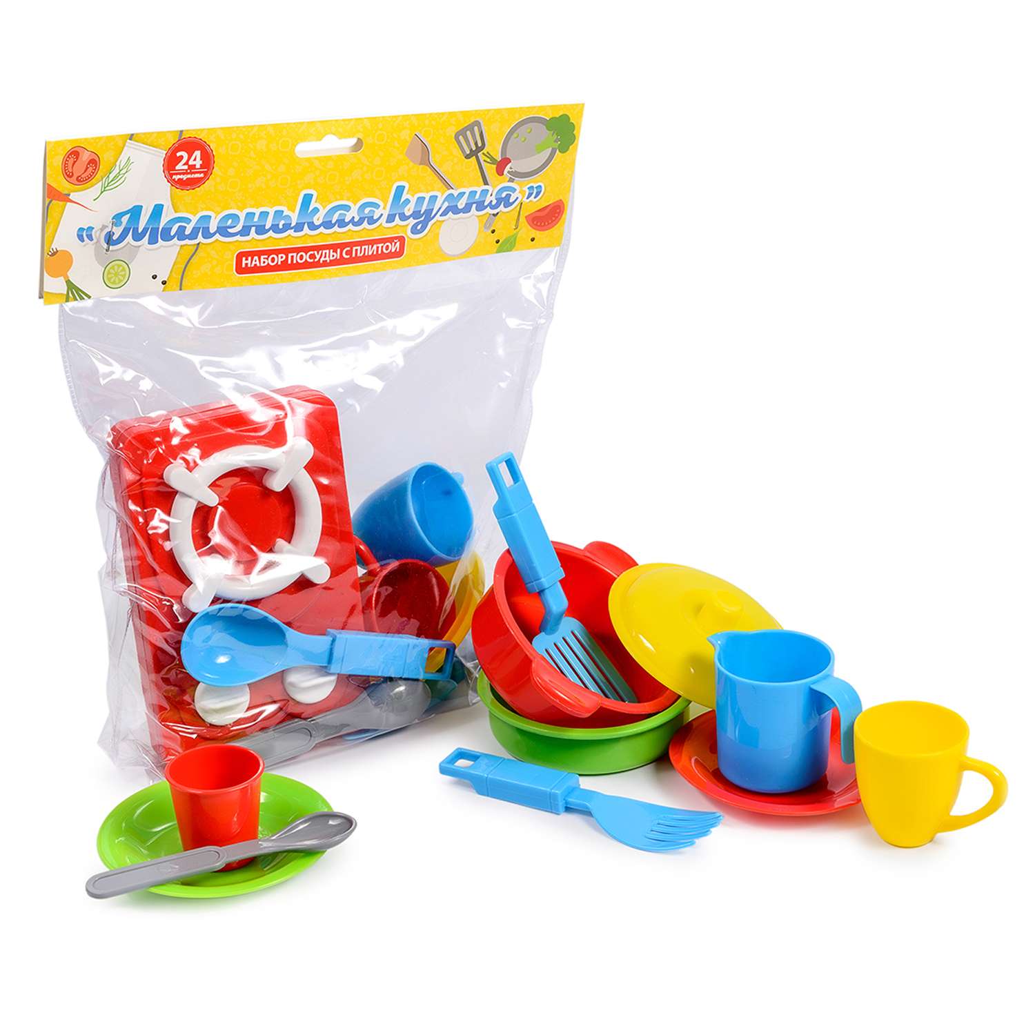 Игровой набор для кухни Green Plast детская игрушечная посудка с плитой 24 предмета - фото 2