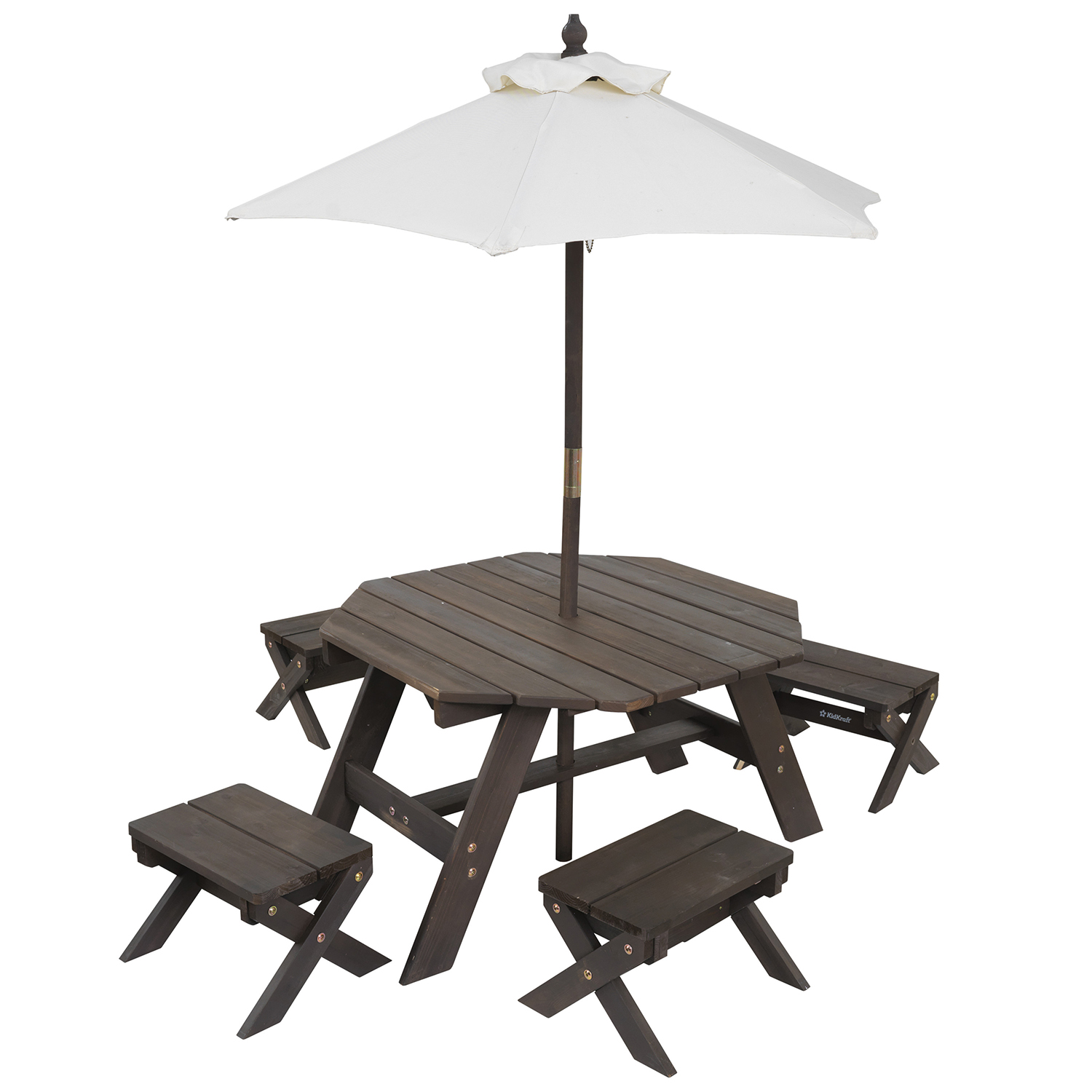 Детская садовая мебель KidKraft 4 скамьи стол-пикник зонт бежево-коричневый 20304_KE - фото 2