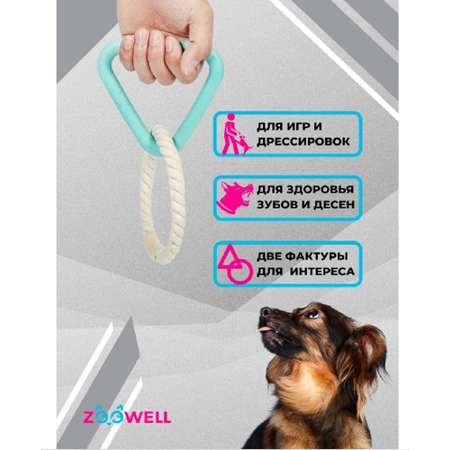 Игрушка для собак ZDK ZooWell Play треугольник с канатом для тренировки и массажа десен собак бирюзовый