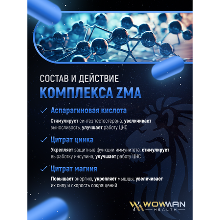 ZMA + B6 бустер тестостерона WowMan ЗМА для мышц и выносливости