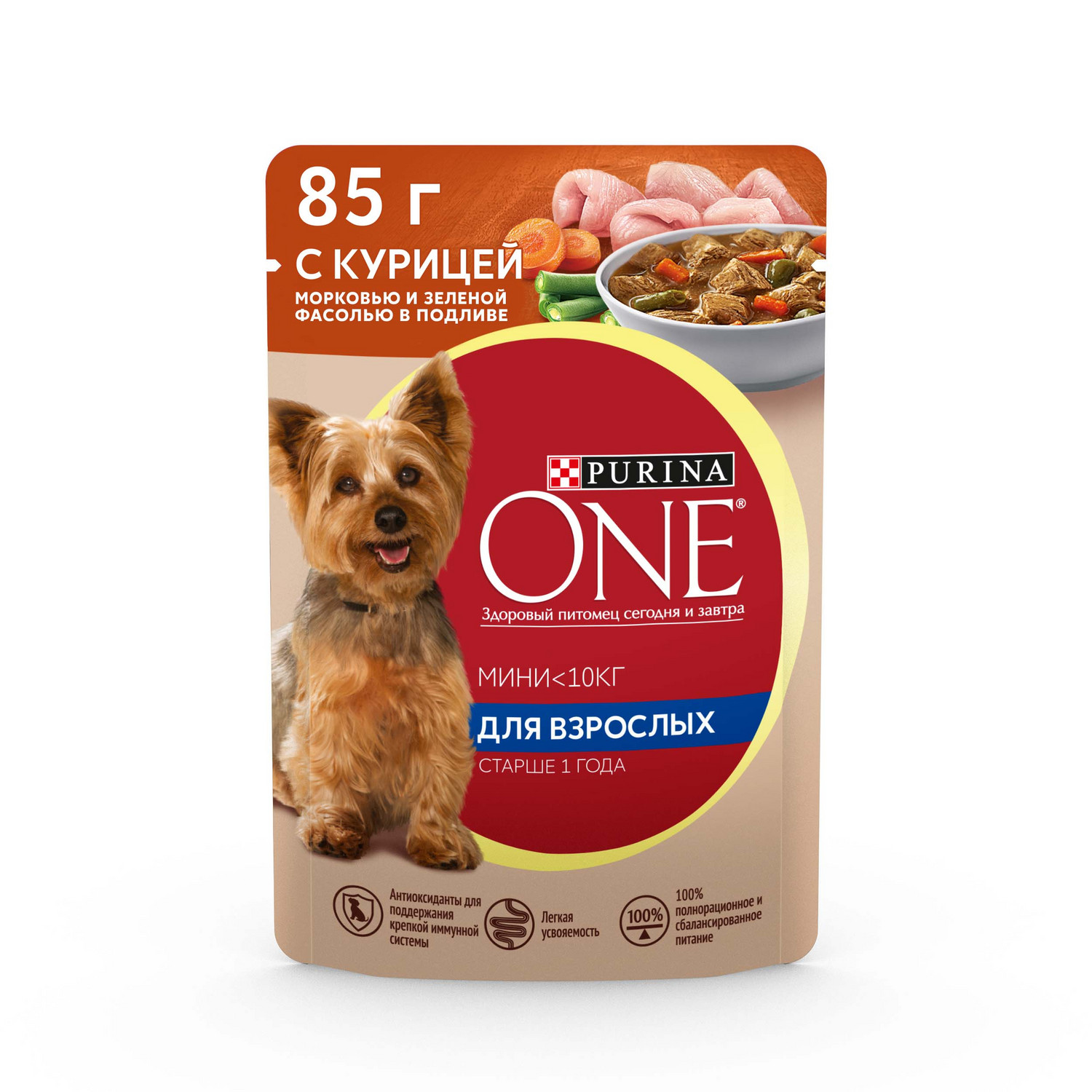 Влажный корм для собак Purina One Mini 0.085 кг курица (для домашних, полнорационный) - фото 1