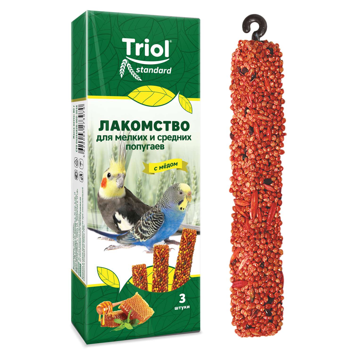 Лакомство для попугаев Triol 80г Standard мелких и средних с мёдом 3шт - фото 2