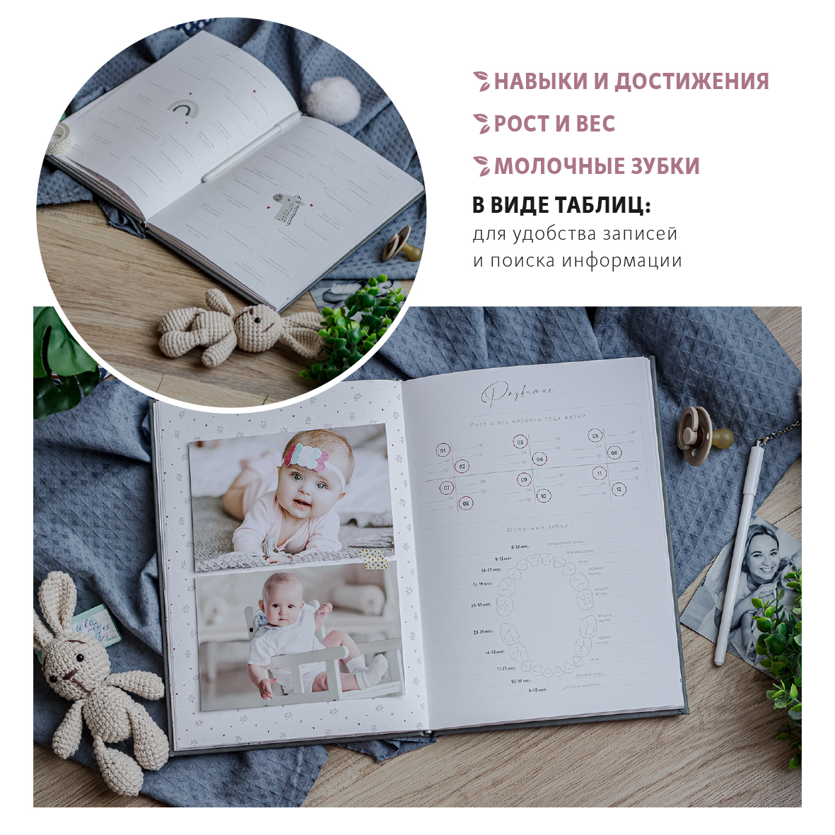 Фотоальбом-дневник Moms Book Первый альбом малыша. Темно-серый. Олаф. Универсальный. Кожа - фото 6