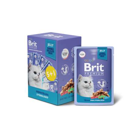 Корм для кошек Brit Premium стерилизованных перепелка в желе 85г*5+1шт