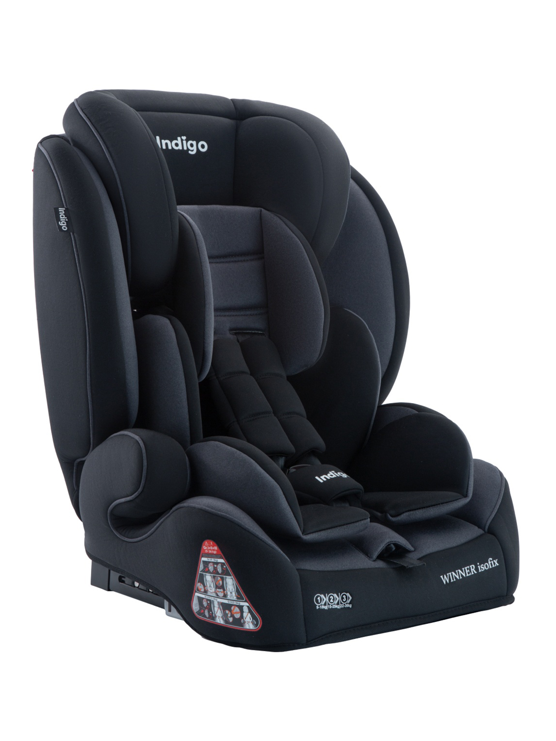 Автокресло бустер детское Indigo Winner isofix 9-36 кг группа 1/2/3 черный серый - фото 8