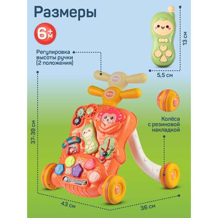 Ходунки каталка Smart Baby Музыкальный бизиборд 3 в 1