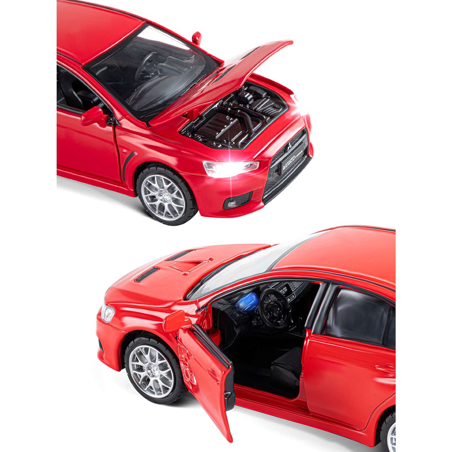 Машинка металлическая АВТОпанорама игрушка детская Mitsubishi Lancer Evolution 1:32 красный JB1251331 - фото 7