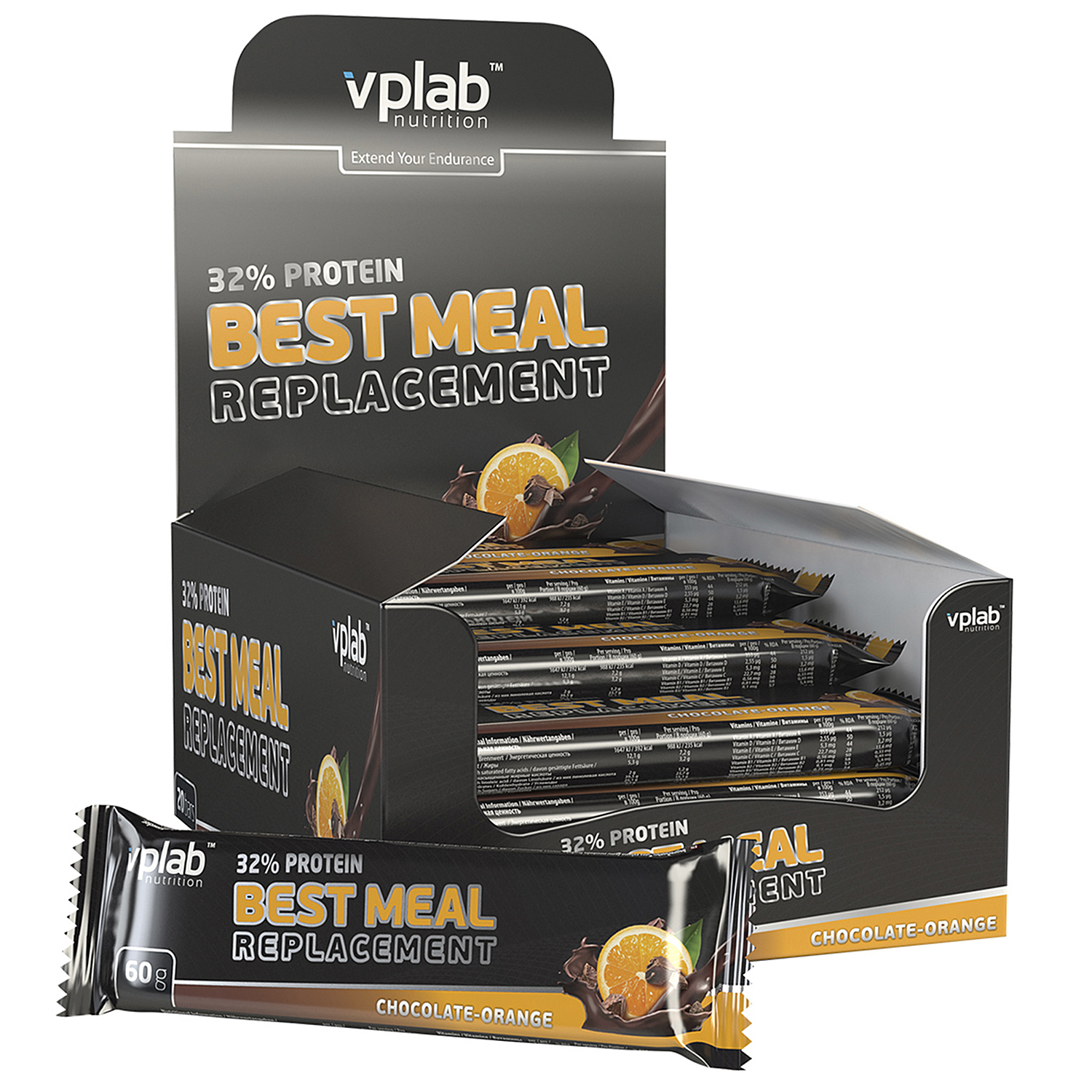 Батончик VPLAB Protein Best Meal Replacement 32% шоколад-апельсин 60г - фото 2