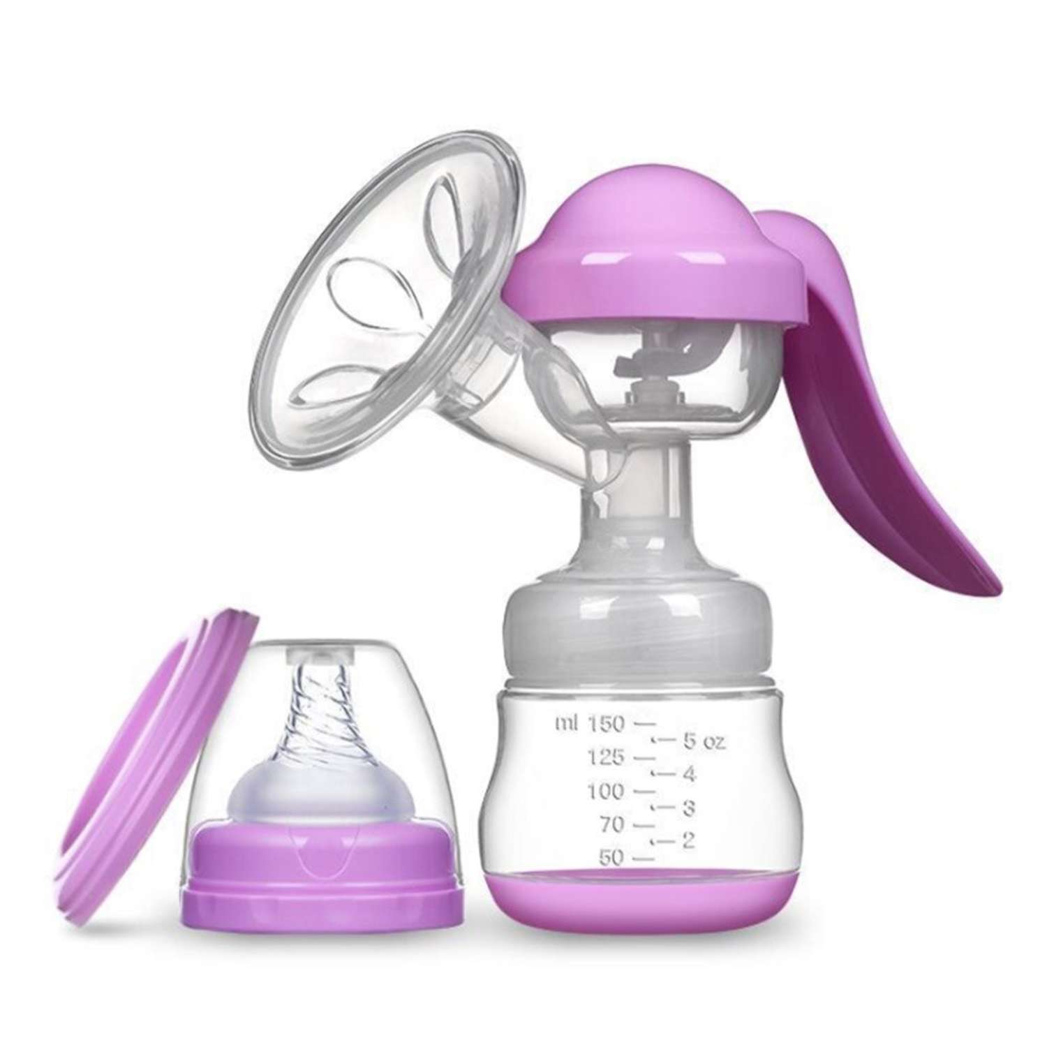 Молокоотсос ручной KUNDER с бутылочкой 150 мл и соской для новорожденных размер S (0м+) розовый - фото 1