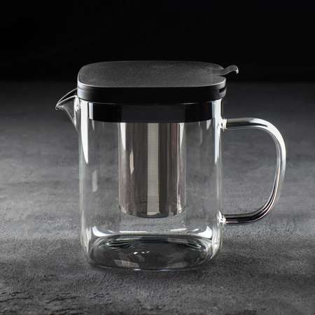 Чайник Sima-Land стеклянный заварочный «Кватро» 1 л с металлическим ситом цвет чёрный