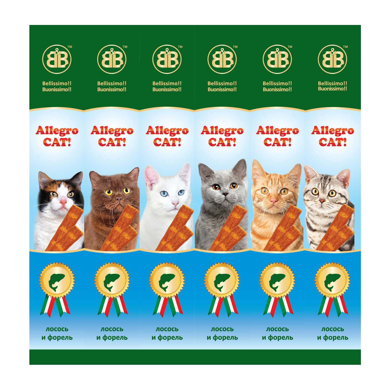 Лакомство для кошек BB Allegro Cat колбаски с лососем и форелью 6шт - фото 1