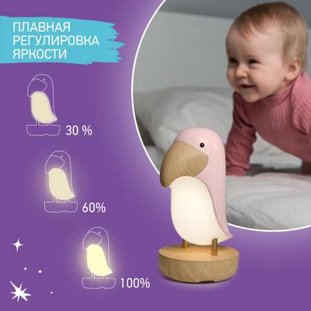 Ночник детский ROXY-KIDS Тукан USB TYPE-C с аккумулятором цвет розовый