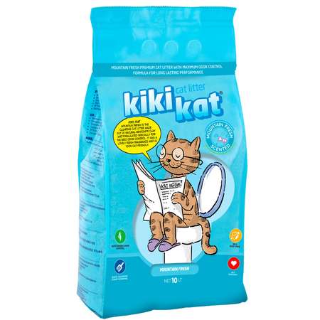 Наполнитель для кошачьего туалета KikiKat комкующийся бентонитовый супер-белый Горная свежесть 10л
