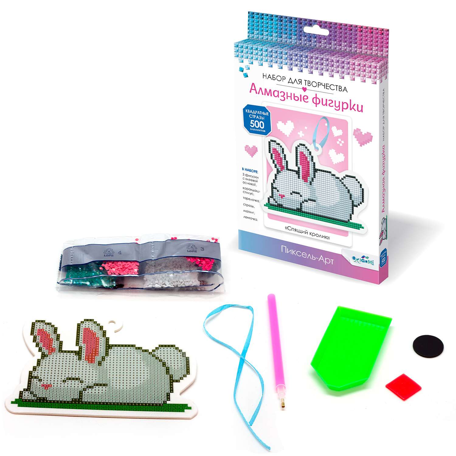 Набор для творчества Origami Алмазная фигурка Спящий кролик с магнитом и ленточкой 05250 - фото 3