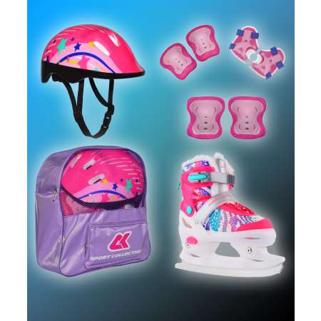 Набор коньки раздвижные Sport Collection с защитой и шлемом в рюкзаке SET Lovely pink S 29-32