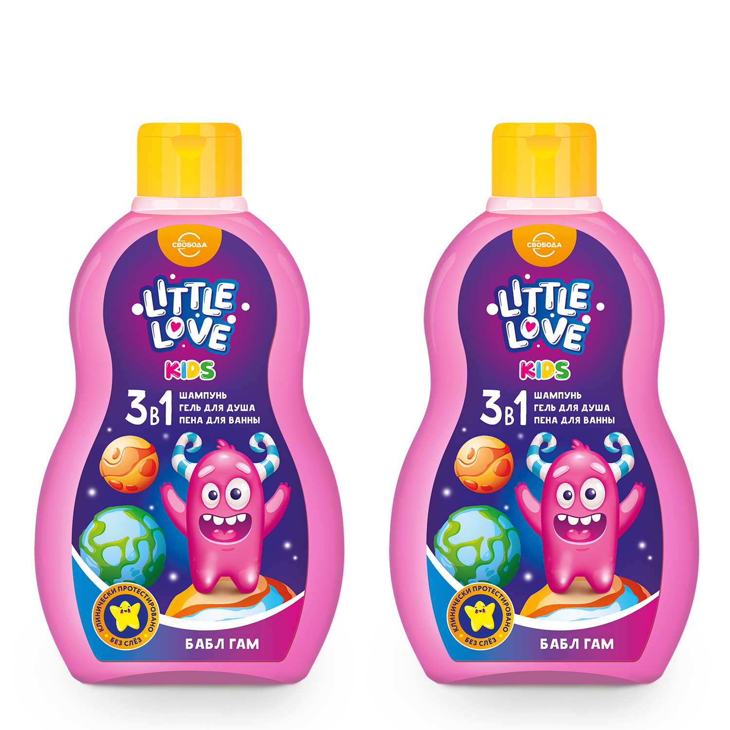 СВОБОДА Little Love Шампунь + гель для душа + пена для ванны для детей 3 в 1 бабл гам 400мл (2 шт) - фото 1