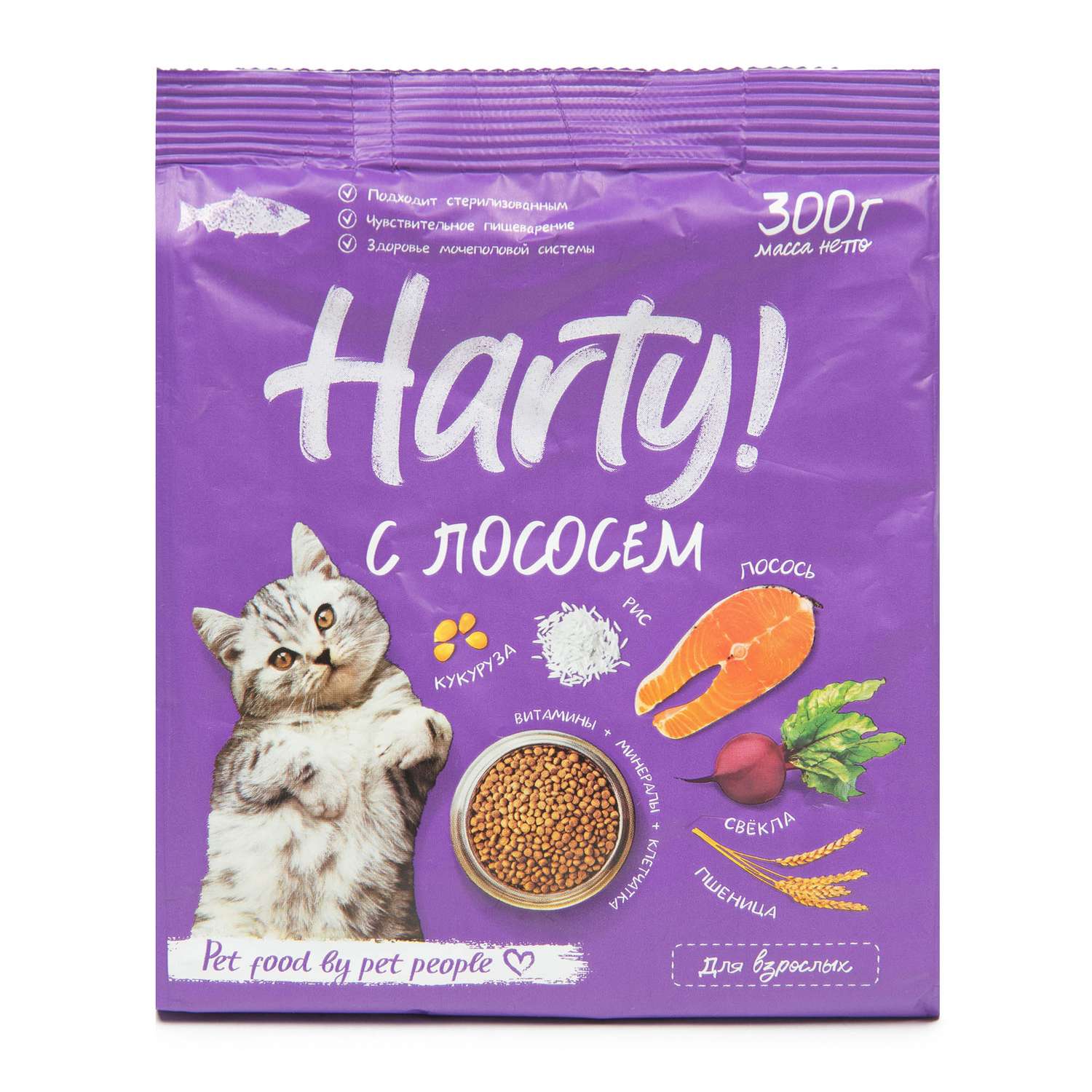 Корм для кошек Harty 0.3кг для чувствительного пищеварения с лососем сухой - фото 1