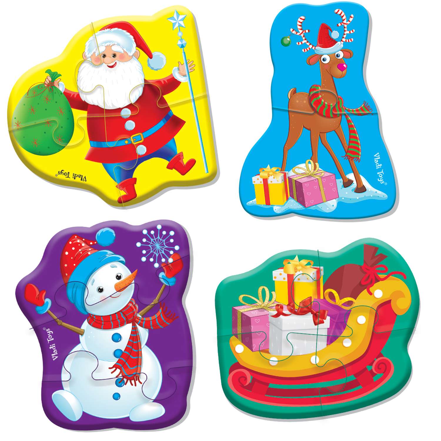 Набор пазлов Vladi Toys Baby puzzle Новогодние приключения 4 картинки 16 элементов - фото 1