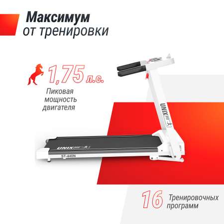 Беговая дорожка UNIX Fit ST-440N White 1,25 л.с. до 110 кг 0.8 - 12 км/ч угол наклона 0-12%