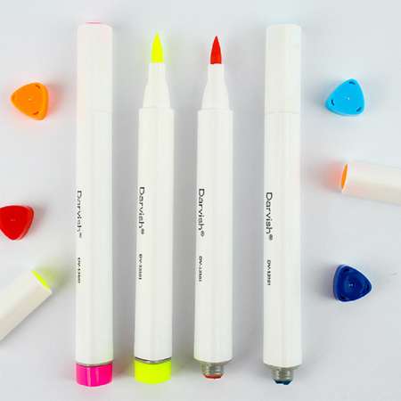 Фломастеры-кисти 12 цветов Darvish со штампами в пластиковом футляре для рисования