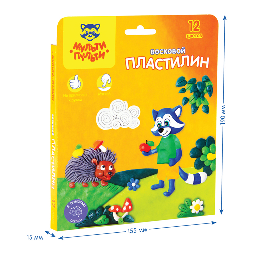 Пластилин МУЛЬТИ ПУЛЬТИ Енот в лесу 12 цветов 180 г восковой со стеком картон европодвес - фото 4