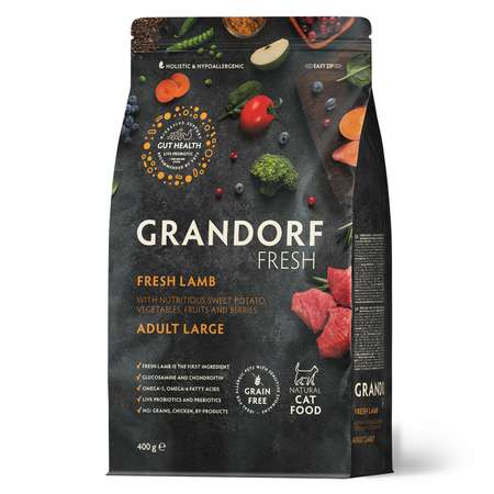 Корм для кошек GRANDORF FRESH Fresh Cat Large Lamb/Sweet Potato 400г свежее мясо ягненка с бататом для круп беззерн с жив пробиотиками