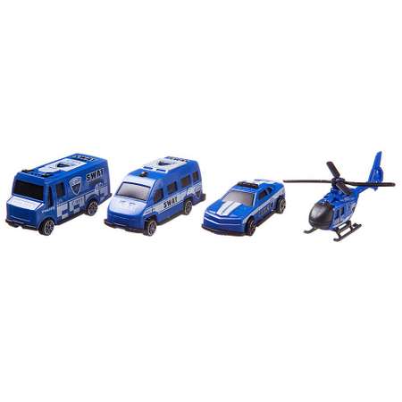Игровой набор ABTOYS Спецтехника автовоз с тремя полицейскими машинками и вертолетом