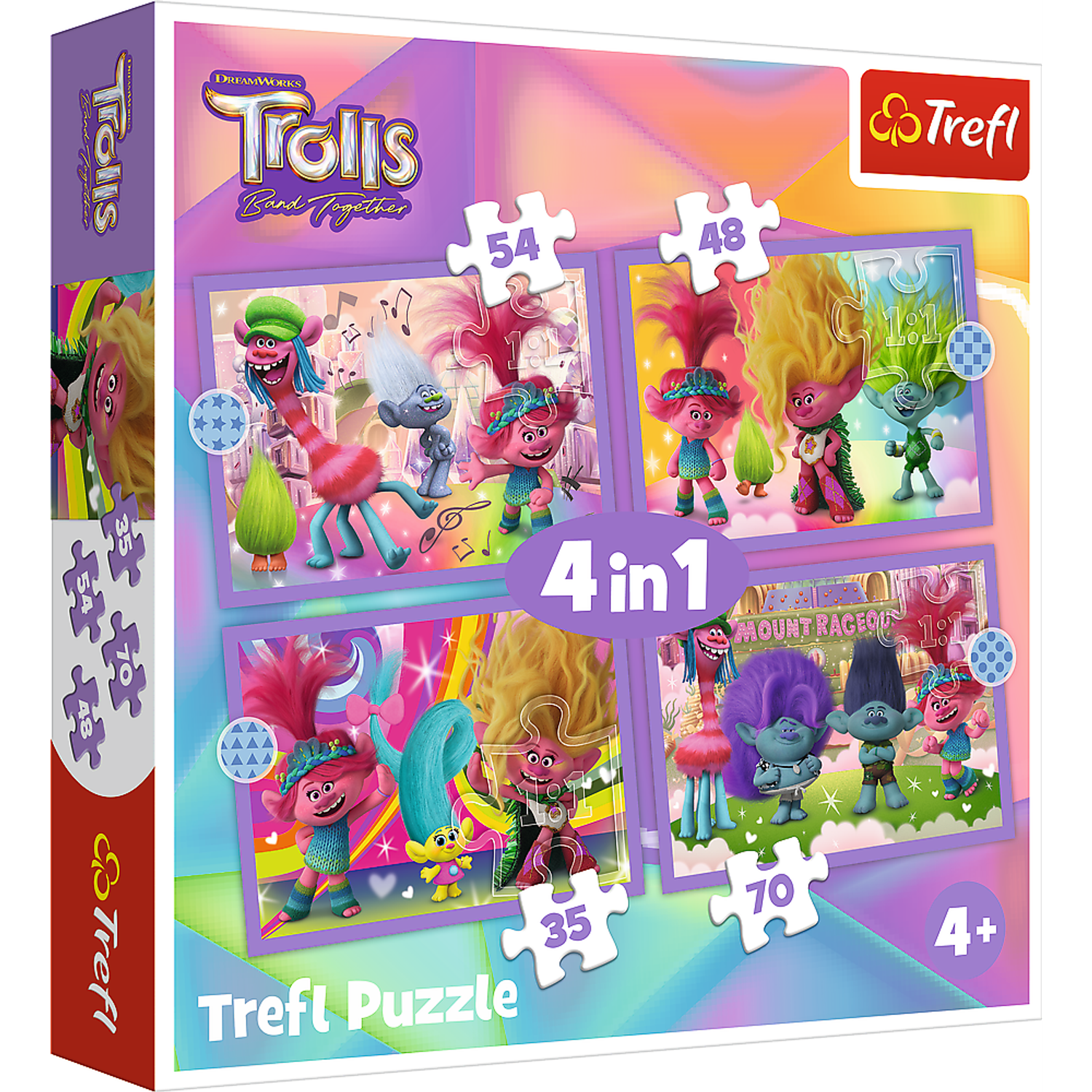 Пазл 4 в 1 Trefl Приключения разноцветных троллей - фото 1