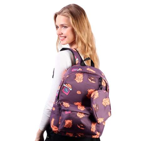 Рюкзак с косметичкой Pretty Mania Медведь фиолетовый