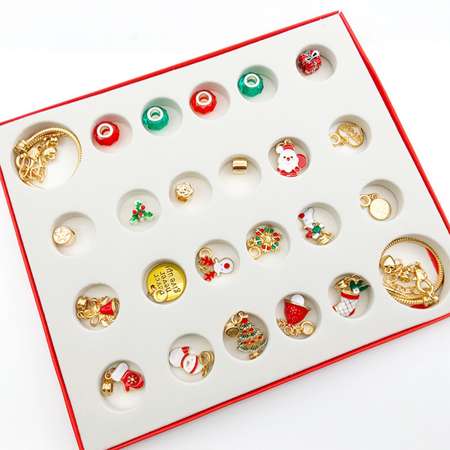 Набор Queen fair для создания браслетов «Адвент календарь» новогодний 24 предмета красно-зелёный в золоте