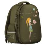 Рюкзак школьный Bruno Visconti облегченная капсула темно-зеленый с эргономичной спинкой Girl and Rabbit