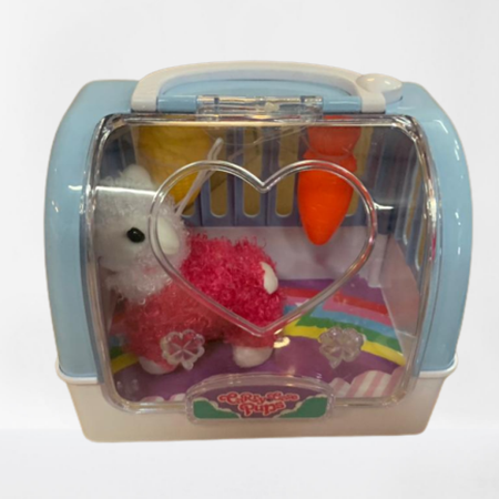 Мягкая игрушка мини EstaBella Альпака с домиком переноской. Малиновая. 10 см.