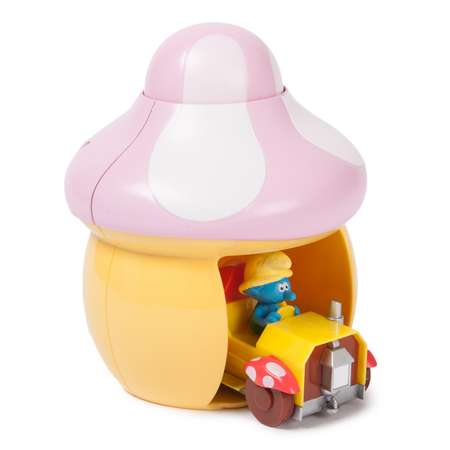Смурфик Mondo на желтой машине + пусковая установка с розовой крышей
