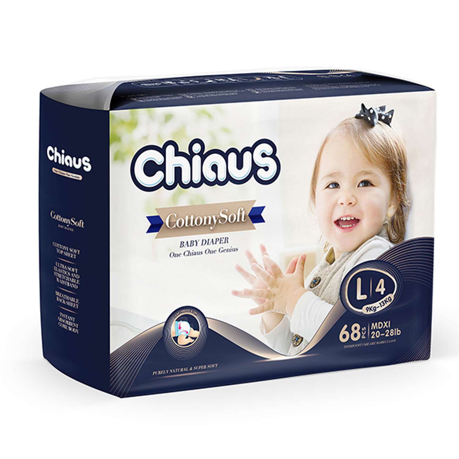 Подгузники Chiaus Cottony Soft L (9-13 кг) 68 шт - фото 1