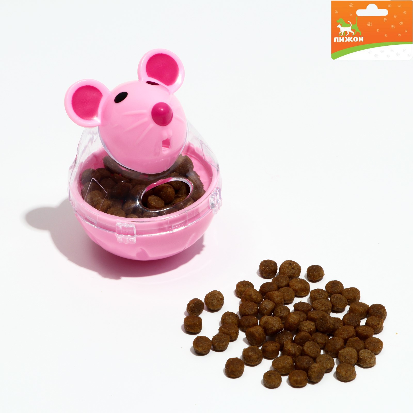 Игрушка-неваляшка Пижон Мышка с отсеком лакомства до 1 см 4.7х6.5 см розовая - фото 2