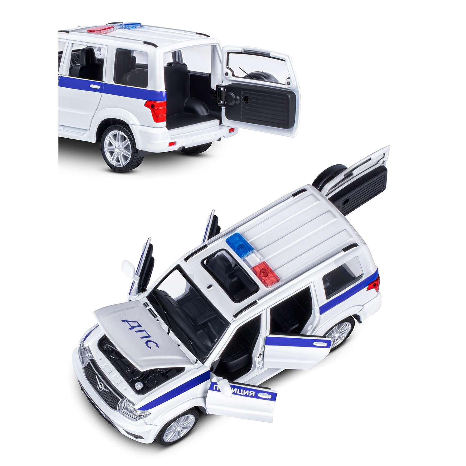 Машинка металлическая АВТОпанорама игрушка детская УАЗ PATRIOT Полиция 1:26 белый JB1251154 - фото 8