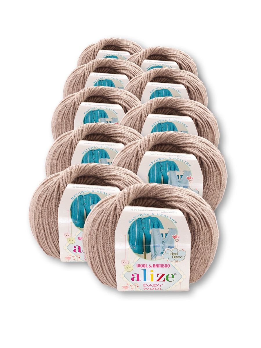 Пряжа для вязания Alize baby wool бамбук шерсть акрил мягкая 50 гр 175 м 167 бежевый 10 мотков - фото 2