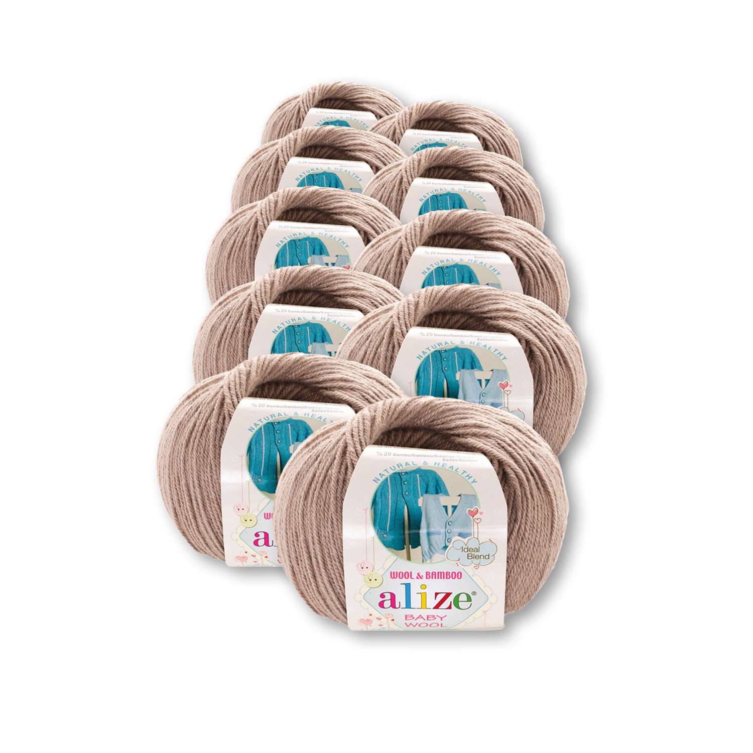 Пряжа для вязания Alize baby wool бамбук шерсть акрил мягкая 50 гр 175 м 167 бежевый 10 мотков - фото 2