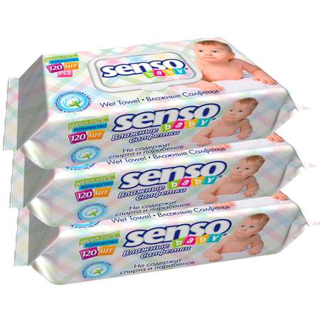 Влажные салфетки детские SENSO BABY с клапаном антибактериальные 360 шт