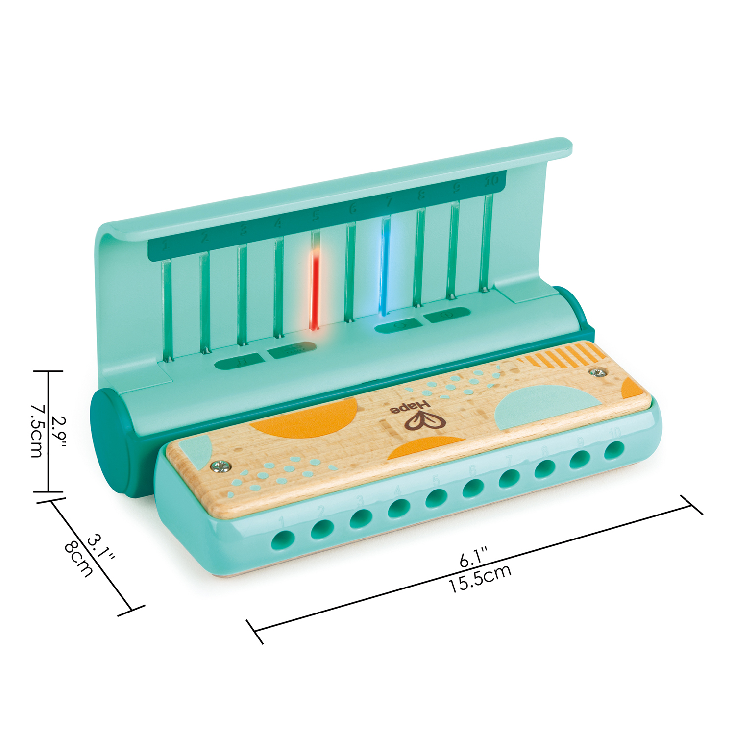 Музыкальная игрушка Hape Губная гармошка бирюзовая с направляющим мигающим светом Серия Буду музыкантом E0623_HP - фото 3