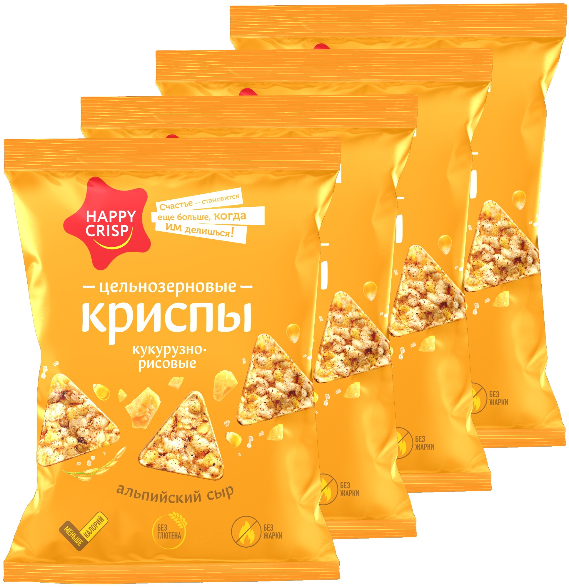 Чипсы Happy Crisp цельнозерновые Альпийский сыр 4 шт по 50 г - фото 1