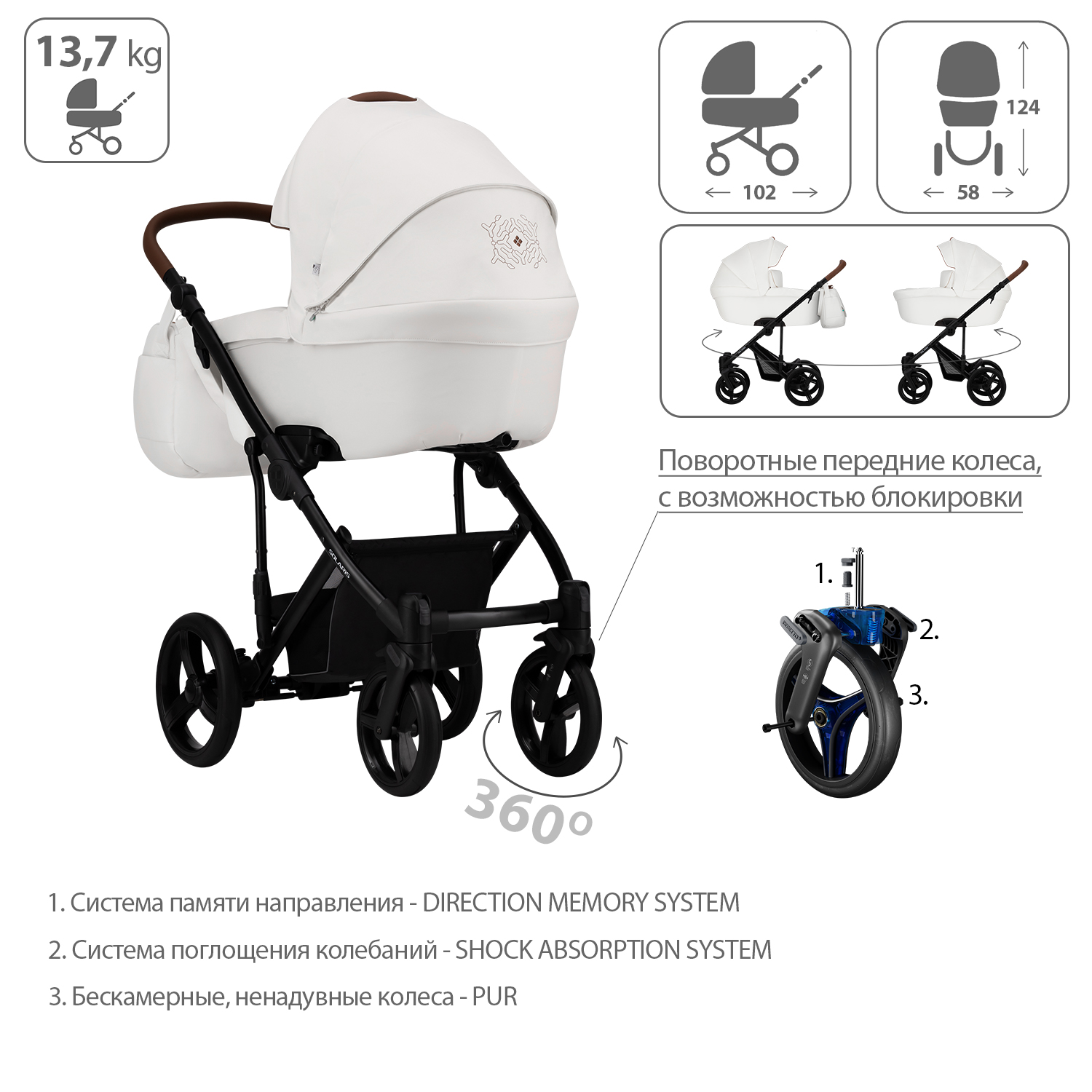 Коляска 2в1 Bebe1tto Solaris Pro шасси Черное 01 - фото 4